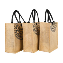 Multi-Size Custom Silkscreen Embroidery Logo Carry Bags Eco-Friendly Burlap Grocery Recycled Tote Shopping Bag with Soft Cotton Handle